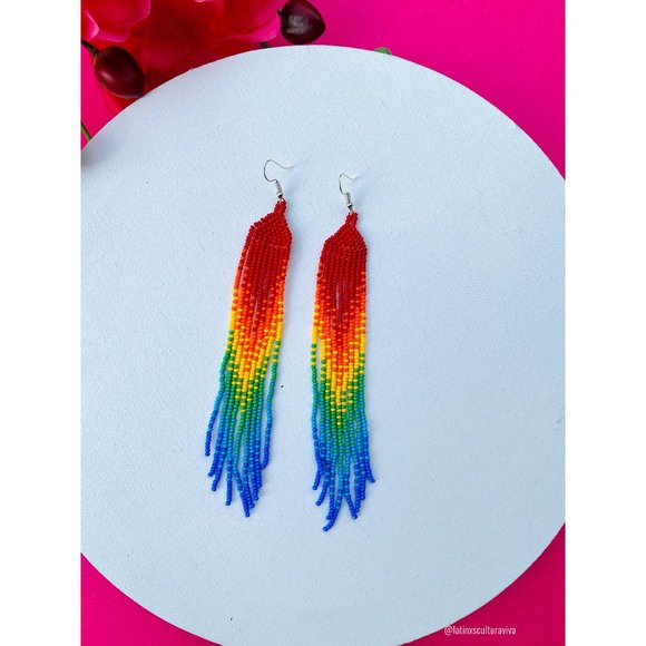 Beaded Earrings, Mexican Earrings, Huichol Art, Multicolor Mexican Earrings - Picture 1 of 5